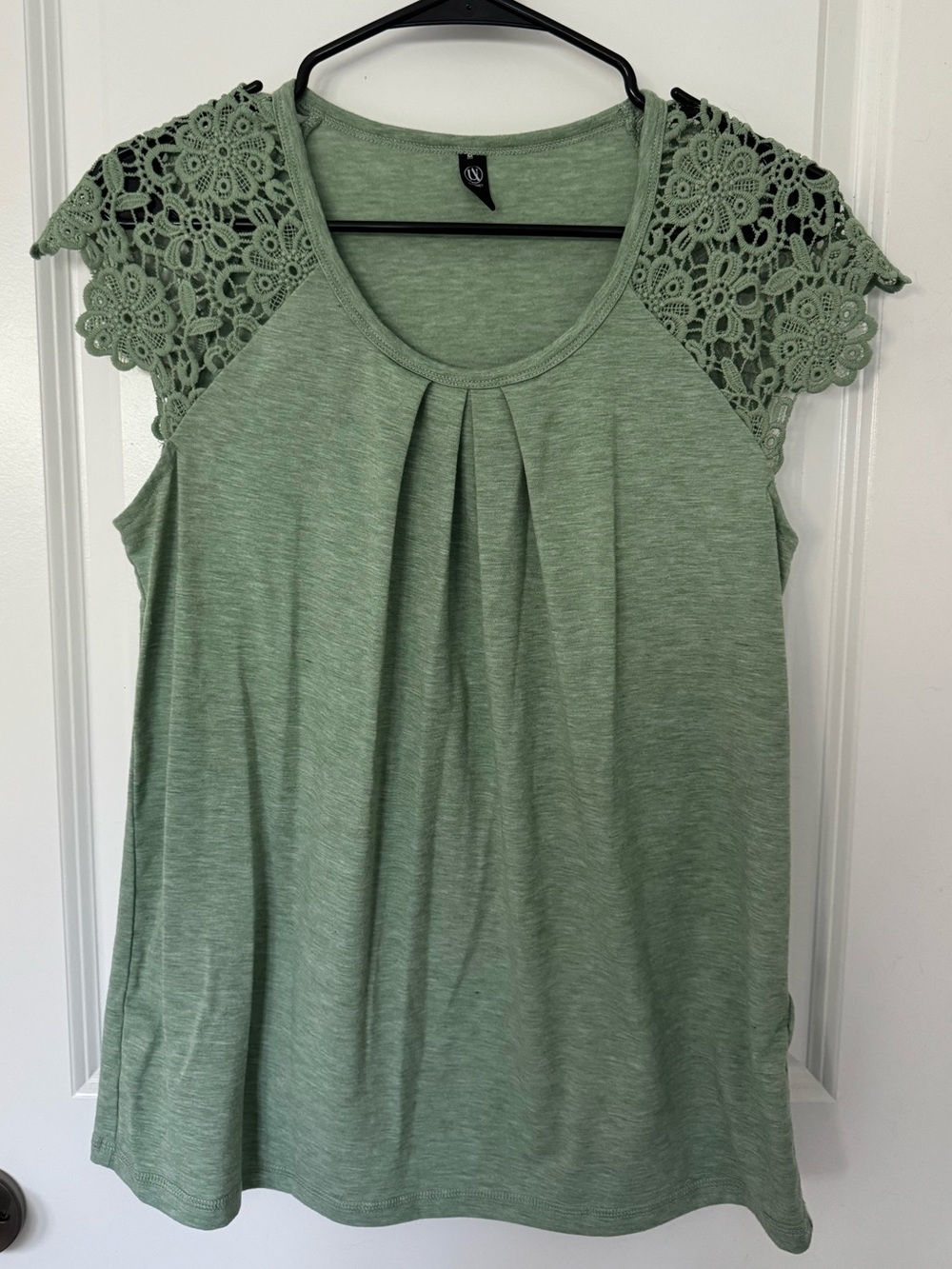 Crochet Sleeve Pleat Front Women's Top - Sage Green